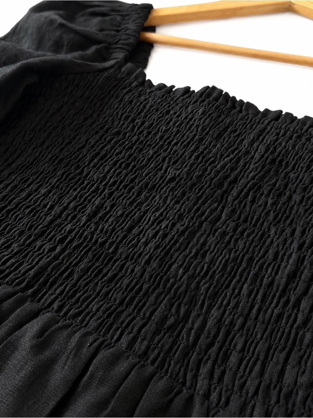 J. Crew Women’s Linen Black Smocked Square-Neck Midi Dress, Size Medium - Picture 4 of 7